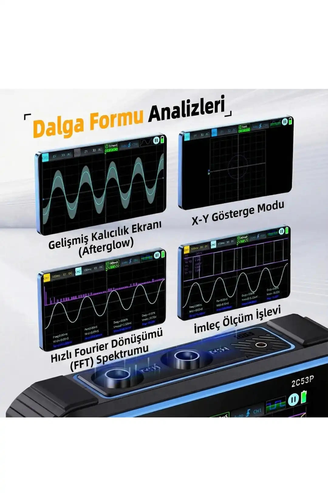 FNIRSI 2C53P 3'ü1 Arada Çift Kanallı Tablet Osiloskop + Multimetre + Fonksiyon Jeneratörü
